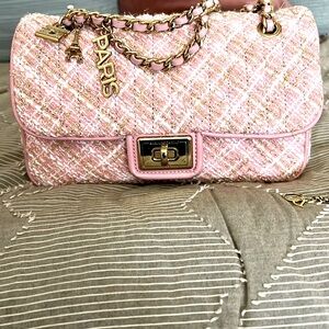 🎀💝NEW AUTHENTIC KARL LAGERFELD PINK TWEED SHOULDER BAG